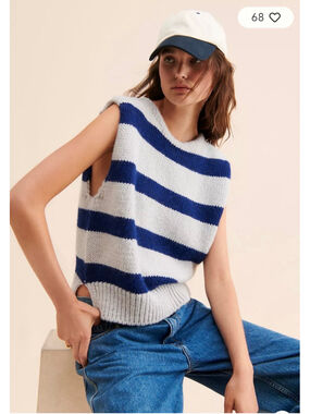 Women's Bellerose Nanor Striped Knit Sweater Vest, L, Grey Blue Wool Alpaca